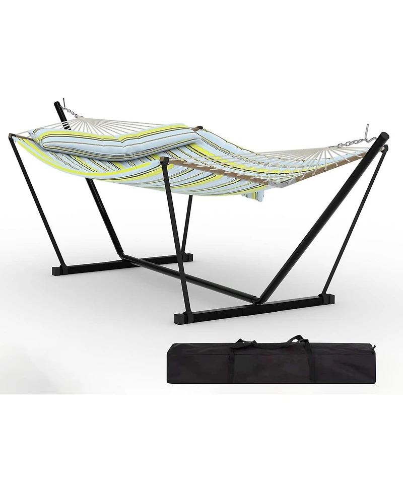 gaomon 2 Person Outdoor Hammock with Stand, Heavy Duty Portable Double Hammock with Balance Rope, Max 450 Lbs Capacity for Patio, Backyard