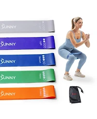 Sunny Health & Fitness Resistance Loop Bands - 5 Levels of Color-Coded Exercise Bands for Legs, Glutes and Strength Training