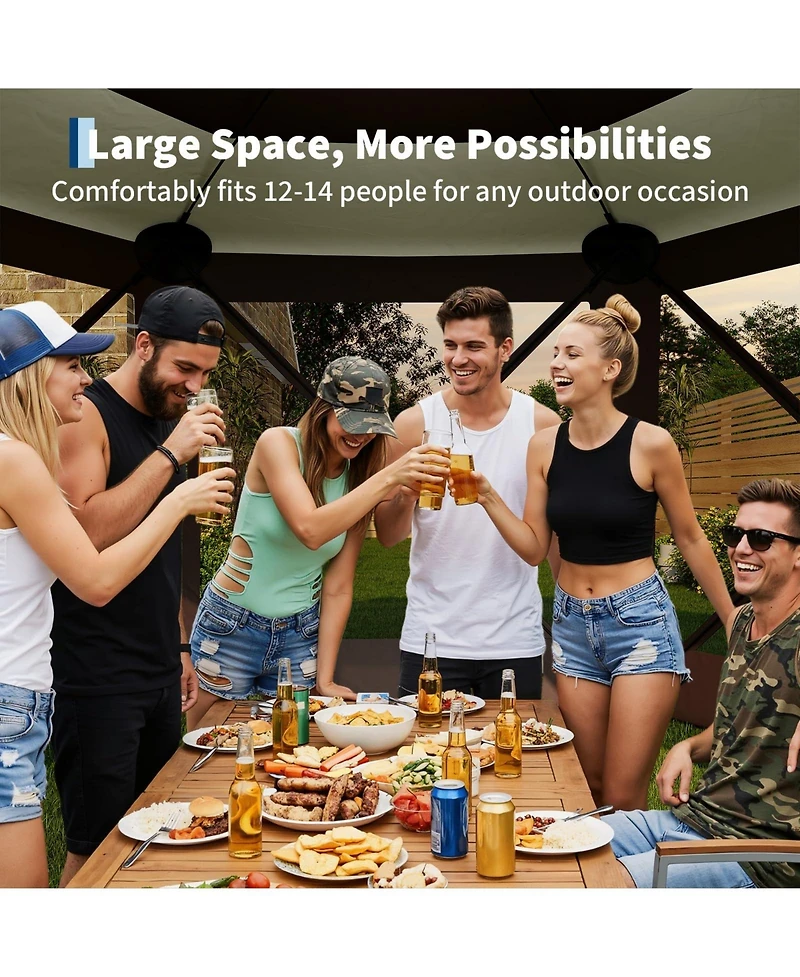 homfan 6 Sided Gazebo Tent, 13x13 Foot Brown Outdoor Patio Canopy with Removable Privacy Panels for Backyard or Camping