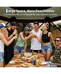 homfan 6 Sided Gazebo Tent, 13x13 Foot Brown Outdoor Patio Canopy with Removable Privacy Panels for Backyard or Camping