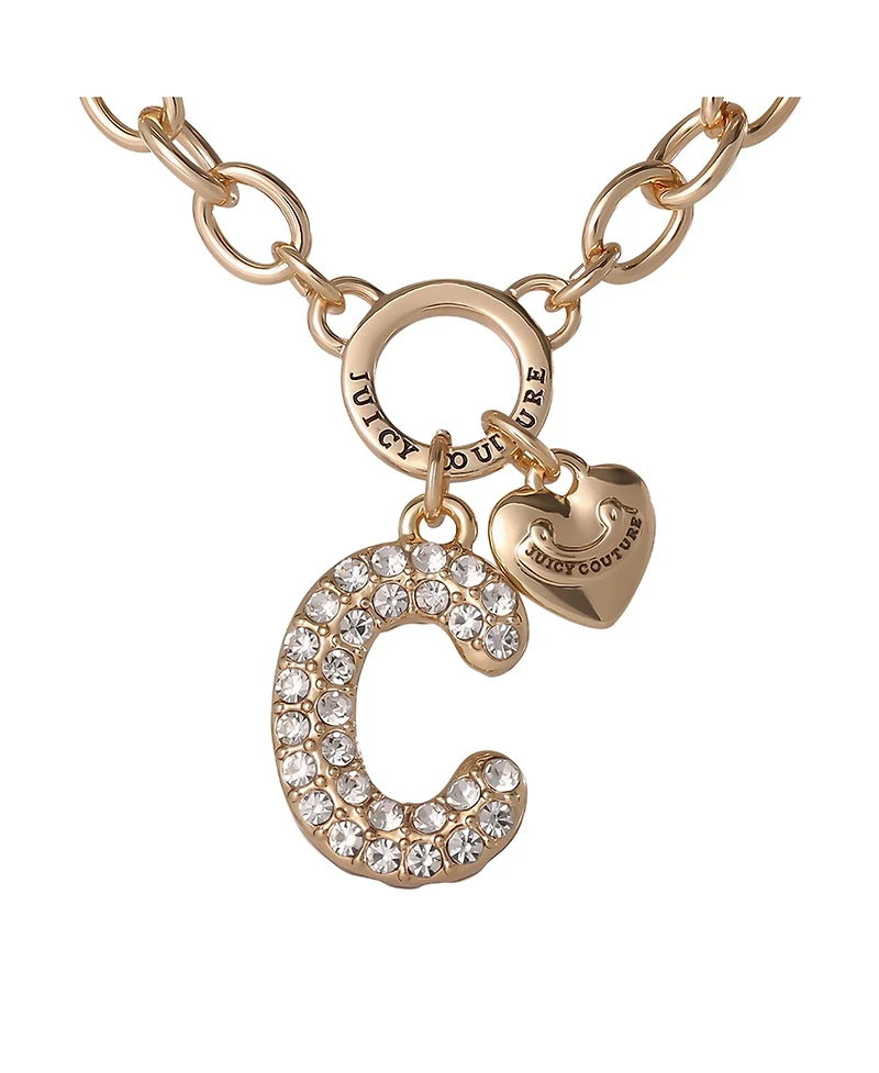 Juicy Couture Bubble Letter Necklace for Women with Clear Stones 18"+2