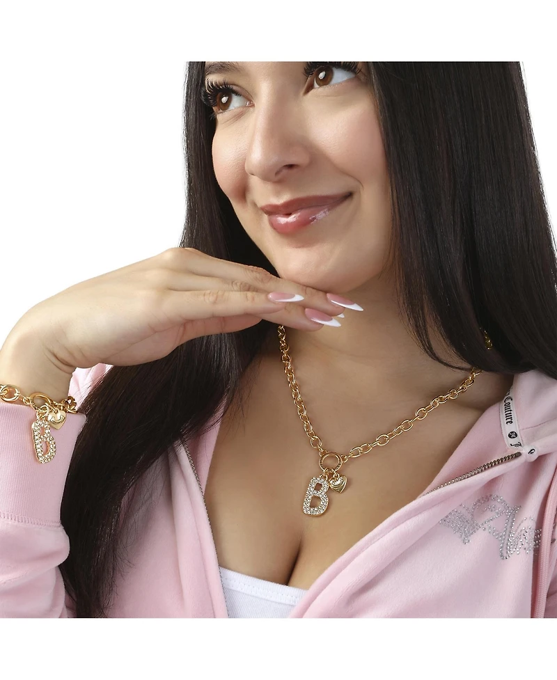 Juicy Couture Bubble Letter Necklace for Women with Clear Stones 18"+2