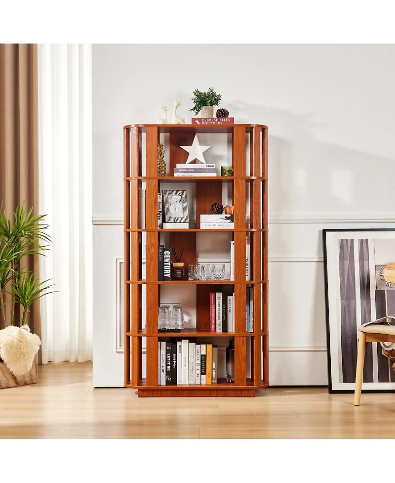 Streamdale Furniture 5-Tier Wooden Oval Open Bookshelf with Mdf Grid Frame