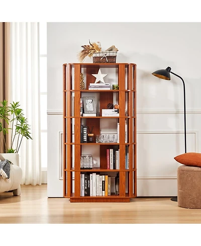 Streamdale Furniture 5-Tier Wooden Oval Open Bookshelf with Mdf Grid Frame