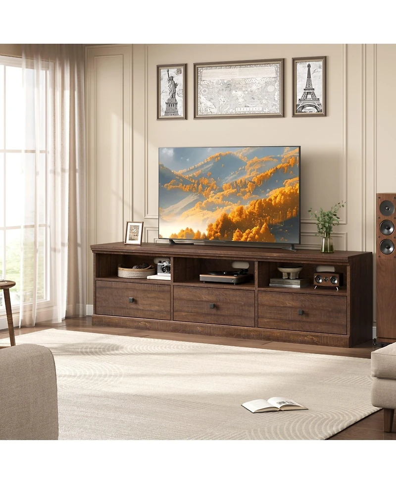 gaomon 70inch Tv Stand for TVs up to 80", Mid Century Modern Entertainment Center with Storage Drawer and Open Shelves