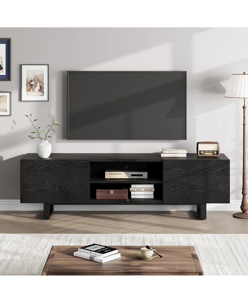 gaomon Modern Tv Stand for 65/75/80Inch Tv,70" Entertainment Center with 2 Drawers, Open Shelves, Heavy Duty Wooden Media Console with Metal Legs