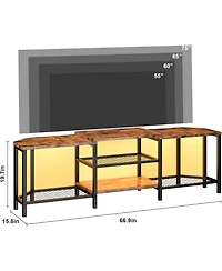 gaomon Tv Stand with Led Lights and Power Outlets, Entertainment Center 4 Storage Shelves