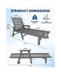 gaomon 2 Pieces All-Weather Chaise Hdpe Lounge Chair, Built-in Cup Holder and Rolling Wheels for Patio, Poolside, Deck