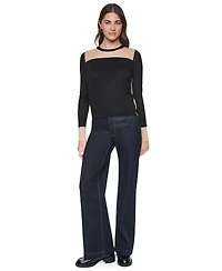 Dkny Women's Crewneck Long-Sleeve Ultralight Cotton Sweater