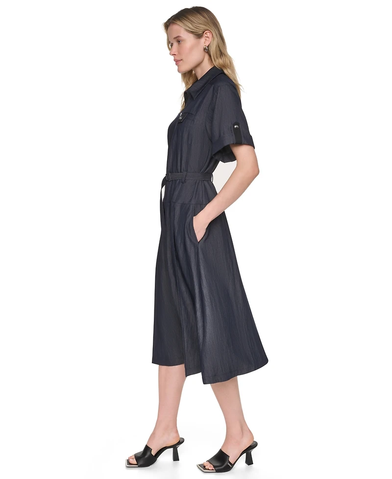 Dkny Women's Collared Short-Sleeve Removable Belt Midi Dress