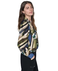 Dkny Women's Printed Surplice V-Neck Long-Sleeve Voile Blouse