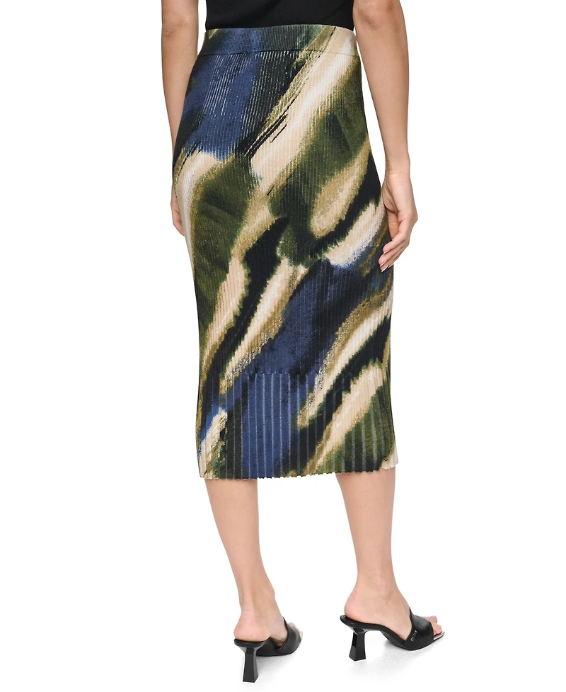 Dkny Women's Printed Rib Knit Pencil Midi Skirt