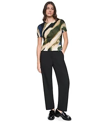 Dkny Women's Printed Rib Knit Crewneck Short-Sleeve Sweater