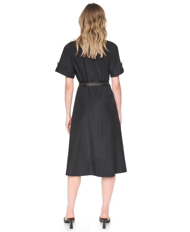 Dkny Women's Collared Short-Sleeve Removable Belt Midi Dress