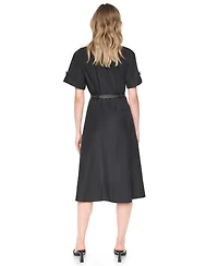Dkny Women's Collared Short-Sleeve Removable Belt Midi Dress