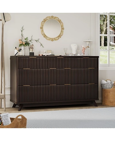 homfan Fluted 7 Drawer Dresser with Curved Profile and Metal Handles for Bedroom, Living Room, Entryway, Closet