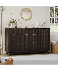 homfan Fluted 7 Drawer Dresser with Curved Profile and Metal Handles for Bedroom, Living Room, Entryway, Closet