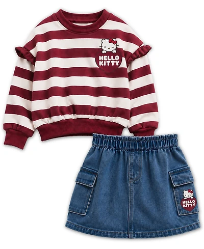 Hello Kitty Girls' 2T-6X Crewneck Sweatshirt and Skirt, 2-Piece Set