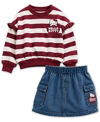 Hello Kitty Girls' 2T-6X Crewneck Sweatshirt and Skirt, 2-Piece Set