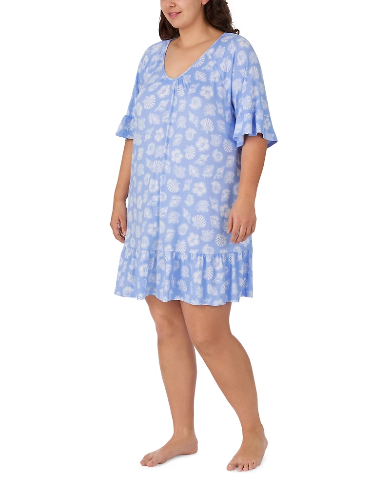 Ellen Tracy Plus V-Neck Flutter-Sleeve Jersey Chemise