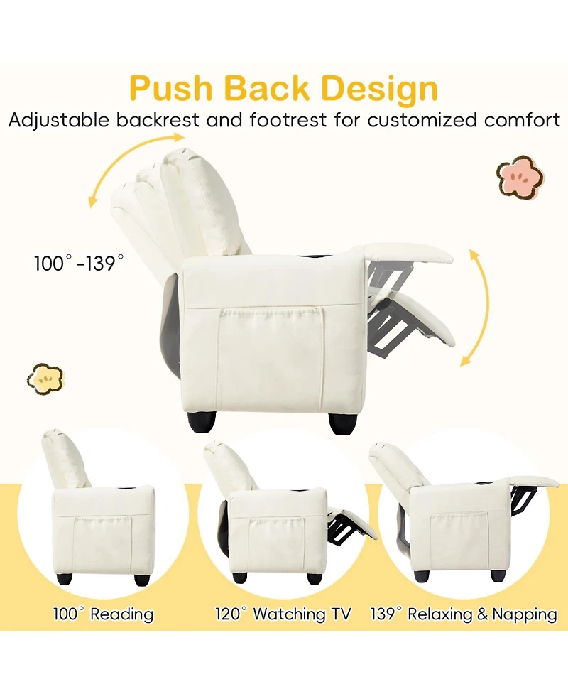 Costway 2-Seater Kids Recliner with Cup Holders Side Storage Pockets Adjustable Backrest