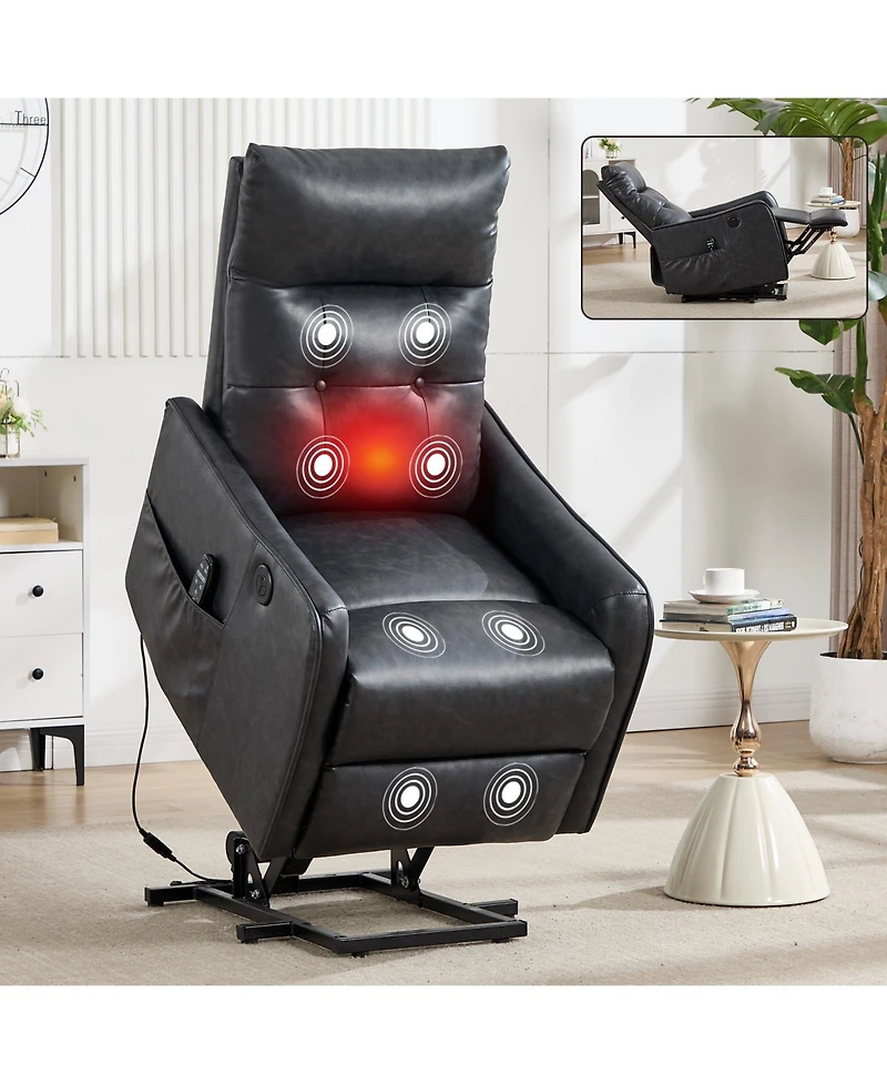 Clihome Power Lift Recliner Chair with Massage and Heat, 155degree(s) Reclining Chair with Usb Port, Pu Leather