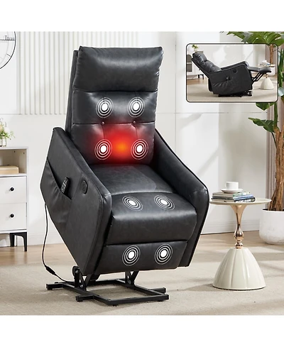 Clihome Power Lift Recliner Chair with Massage and Heat, 155degree(s) Reclining Chair with Usb Port, Pu Leather