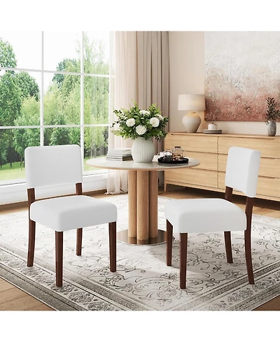 gaomon Set of 2 White Upholstered Dining Chairs with Wood Legs, Modern Armless Kitchen Chairs