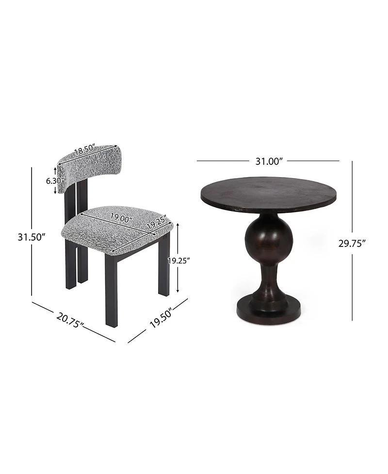 Boyel Living 3-Piece Round Dining Set, Upholstered Chairs with Metal Legs, Modern Kitchen Table for 2