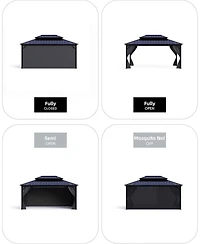 gaomon 12x16 Ft Hardtop Gazebos with Heavy Duty Double Roof, Nettings and Curtains Galvanized Steel Outdoor Gazebos for Patio, Backyard
