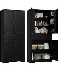 homfan 71'' Kitchen Storage Pantry Cabinet, 4-Door Freestanding Cabinet with 6 Shelves and 1 Drawer, Cupboard