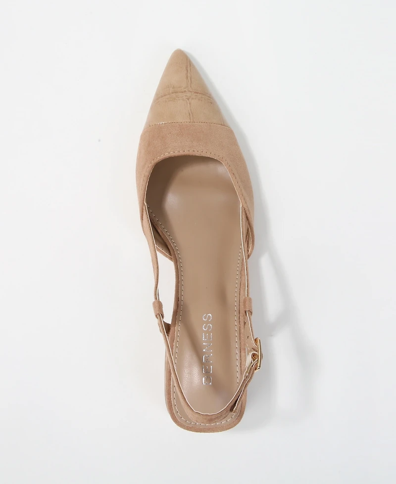 Berness Women's Fay Croco Texture Toe Cap Low Block Heel Slingback