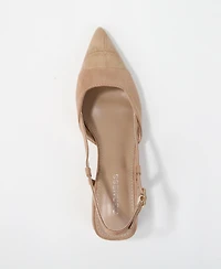 Berness Women's Fay Croco Texture Toe Cap Low Block Heel Slingback