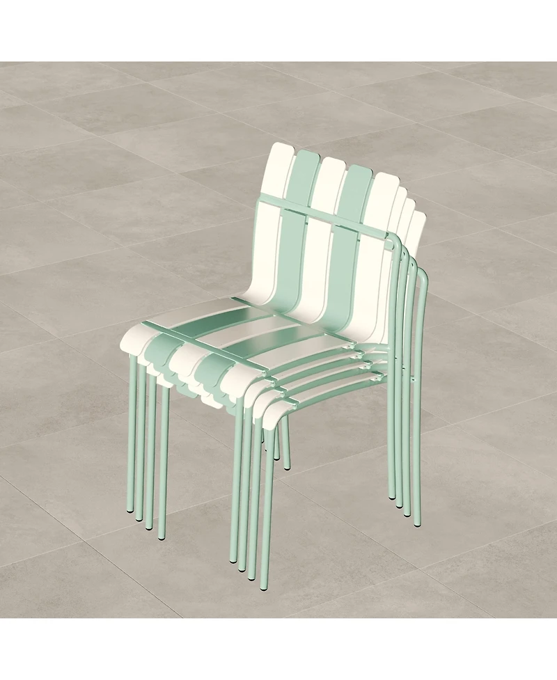 Mondawe Set of 4 Modern Striped Color Block Chairs, Waterproof Pp Seat and Sturdy Metal Legs