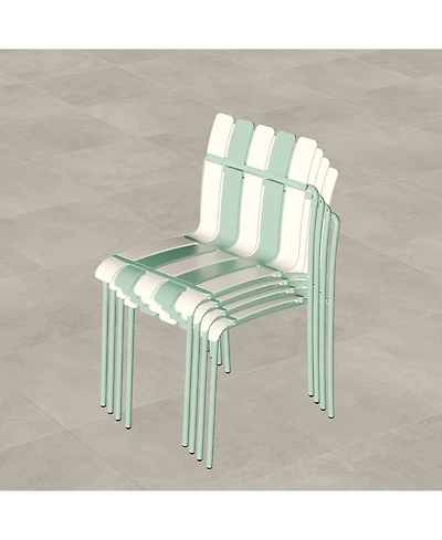 Mondawe Set of 4 Modern Striped Color Block Chairs, Waterproof Pp Seat and Sturdy Metal Legs