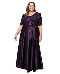 Alex Evenings Plus Lace V-Neck Short-Sleeve Ball Gown
