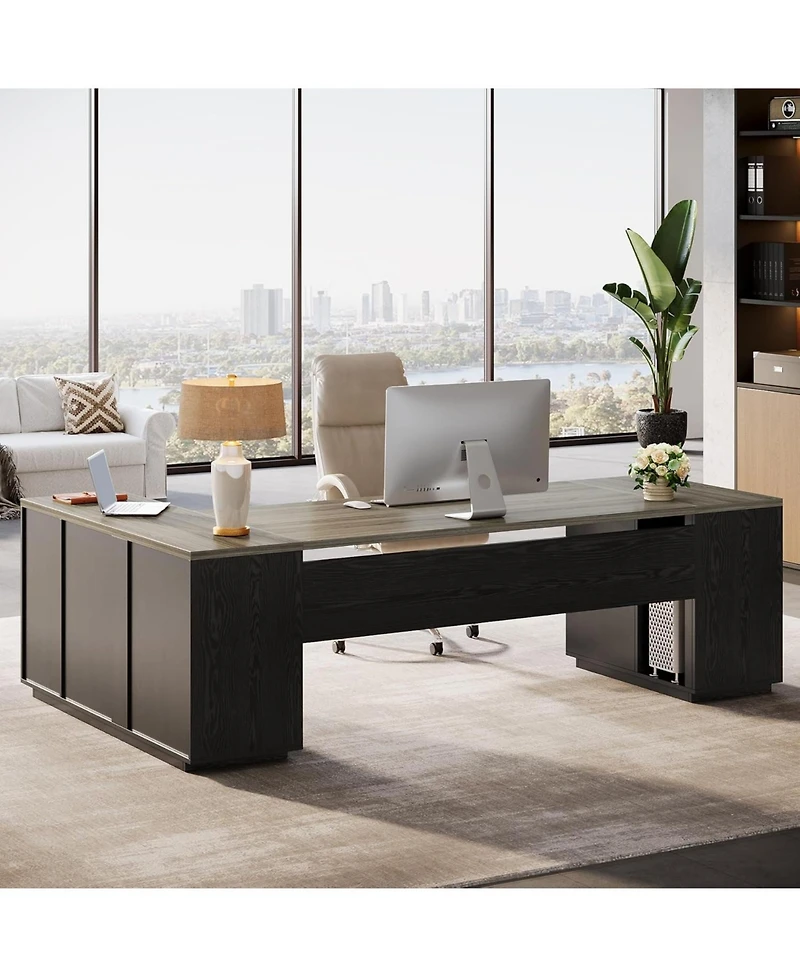 Tribesigns 85.8" L-Shaped Executive Office Desk with File Drawers and Cabinet,Large Modern Commercial Business Desk