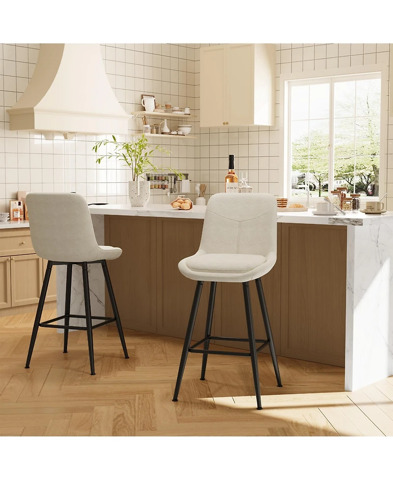 gaomon Upholstered Bar Stools Set of 2, Counter Height Chenille Fabric Barstool with Footrest, Backrest and Metal Legs, Modern Bar Chairs for Kitchen