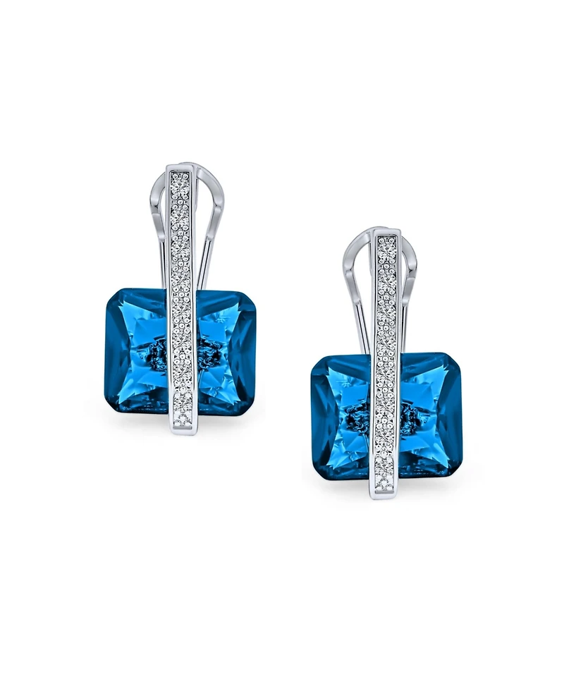 Bling Jewelry Art Deco Style Square Cubic Zirconia Rectangle Emerald Cut Cz Drop Earrings Rhodium Plated Omega Back