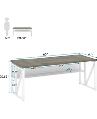 Tribesigns 63" Computer Desk with Bottom Shelf: Home office writing table for workstation. Dark Walnut Plus steel legs. (Cabinet not included)