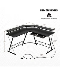 Gouun L-shaped Computer Desk with Power Outlet and Monitor Stand