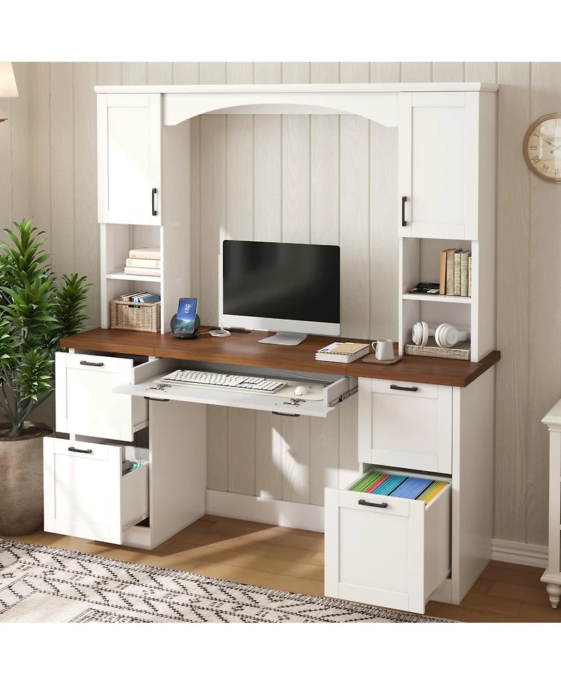 Streamdale Furniture Farmhouse Arched Computer Desk with Hutch and Charging Station