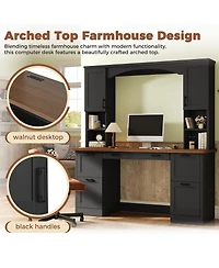 Streamdale Furniture Farmhouse Arched Computer Desk with Hutch and Charging Station