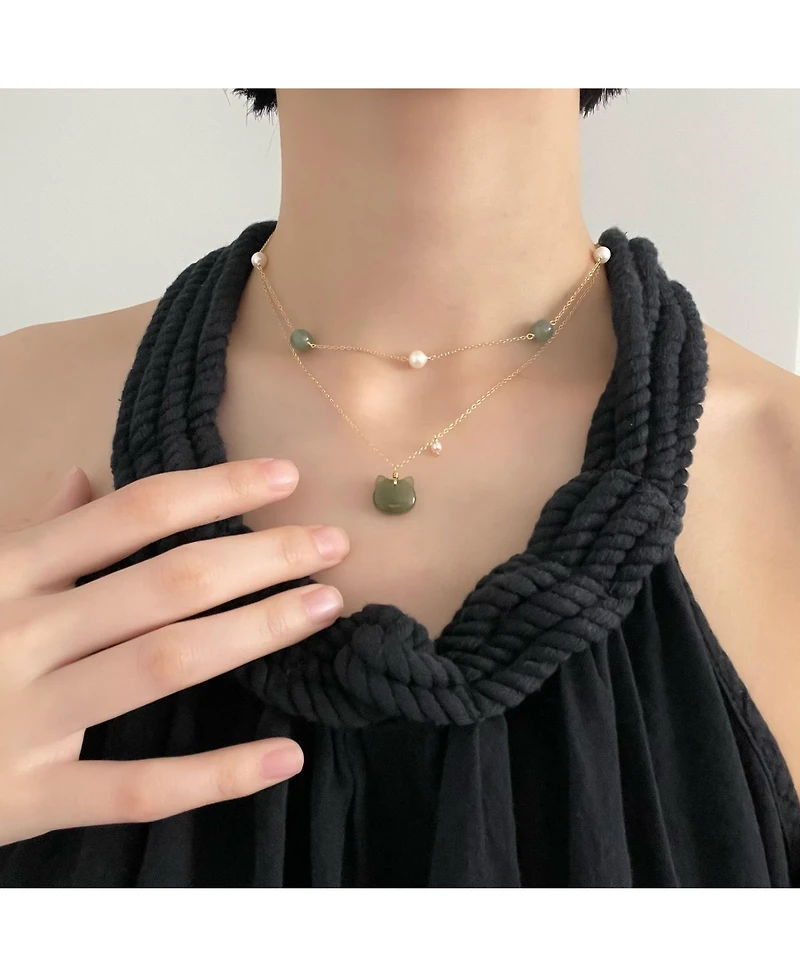 seree Choupette — Cat green jade pendant necklace