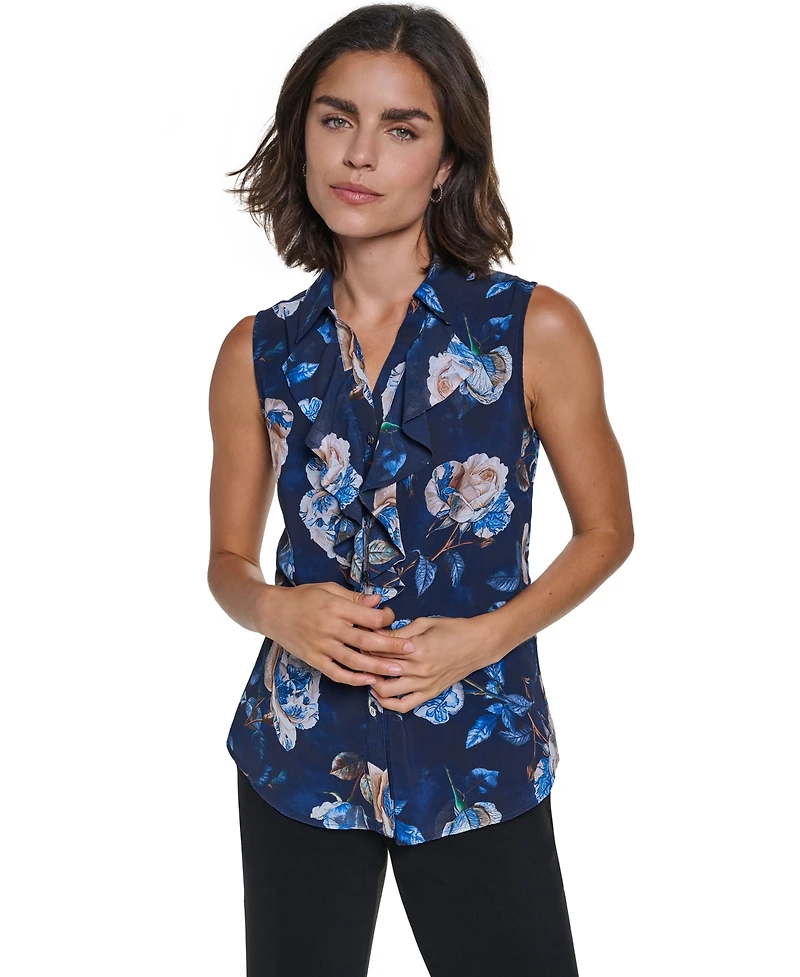 Karl Lagerfeld Paris Women's Sleeveless V-Neck Blouse