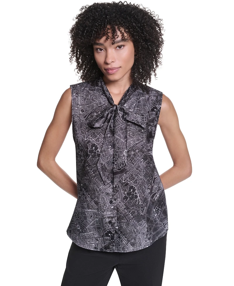 Karl Lagerfeld Paris Women's Sleeveless Mock-Neck Button-Front Blouse