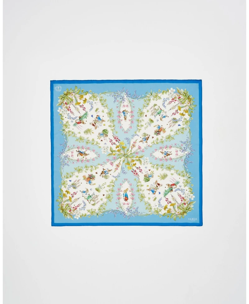 Fable England Peter Women's Rabbit Blue Narrative Silk Blend Square Scarf