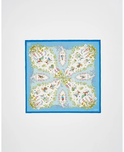 Fable England Peter Women's Rabbit Blue Narrative Silk Blend Square Scarf