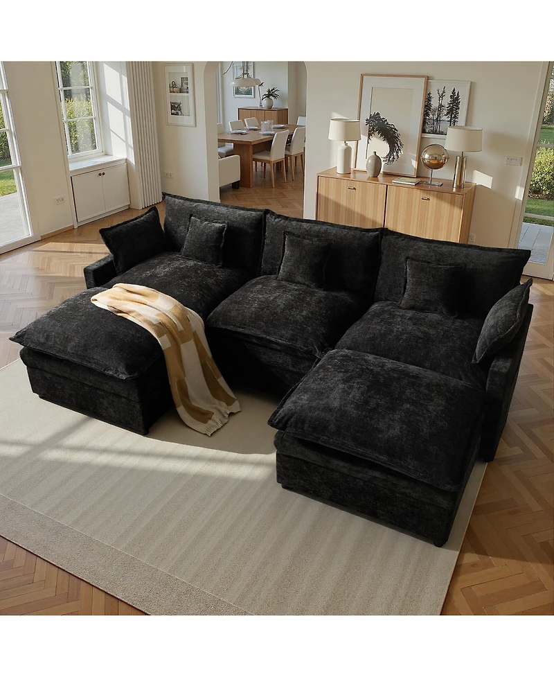 Xizzi 108" U-Shaped Modular Sectional Sofa with 2 Ottoman, Comfy Chenille Cloud Couch Deep Seat Bed 5 Pillows for Living Room, 5-Seater