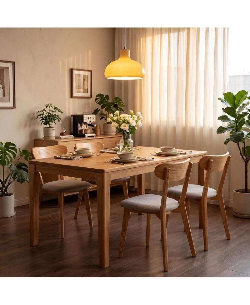 sumyeg Solid Oak Dining Chairs Set of 4, Ergonomic Wooden Chairs with Curved Backrest